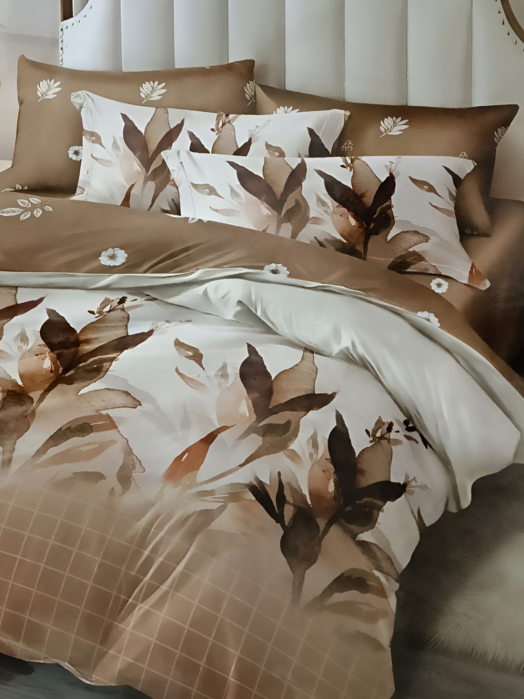 

Signature White & Brown Floral 160 TC King Bedsheet with 2 Pillow Covers