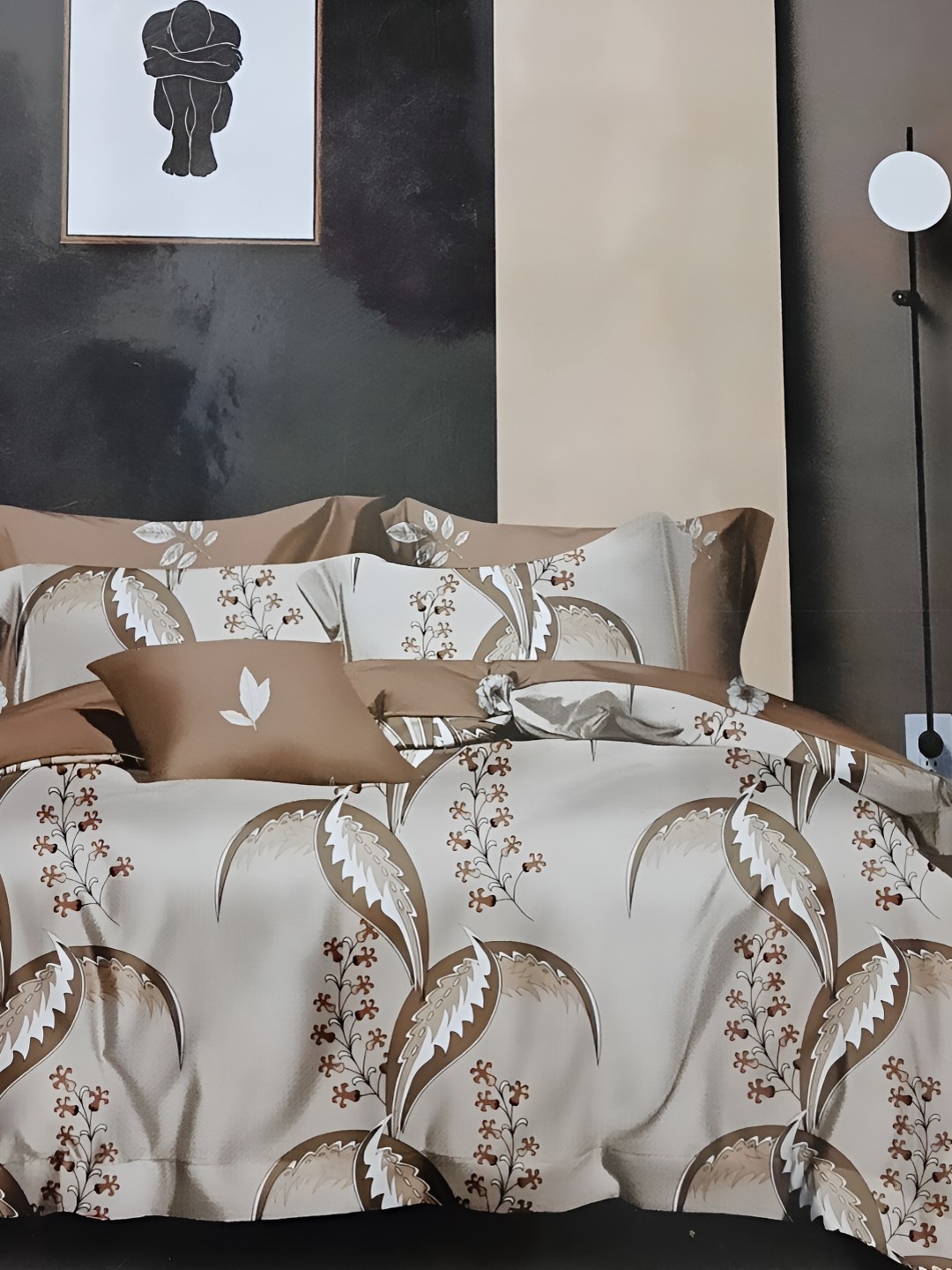 

Signature White & Brown Floral 160 TC King Bedsheet with 2 Pillow Covers