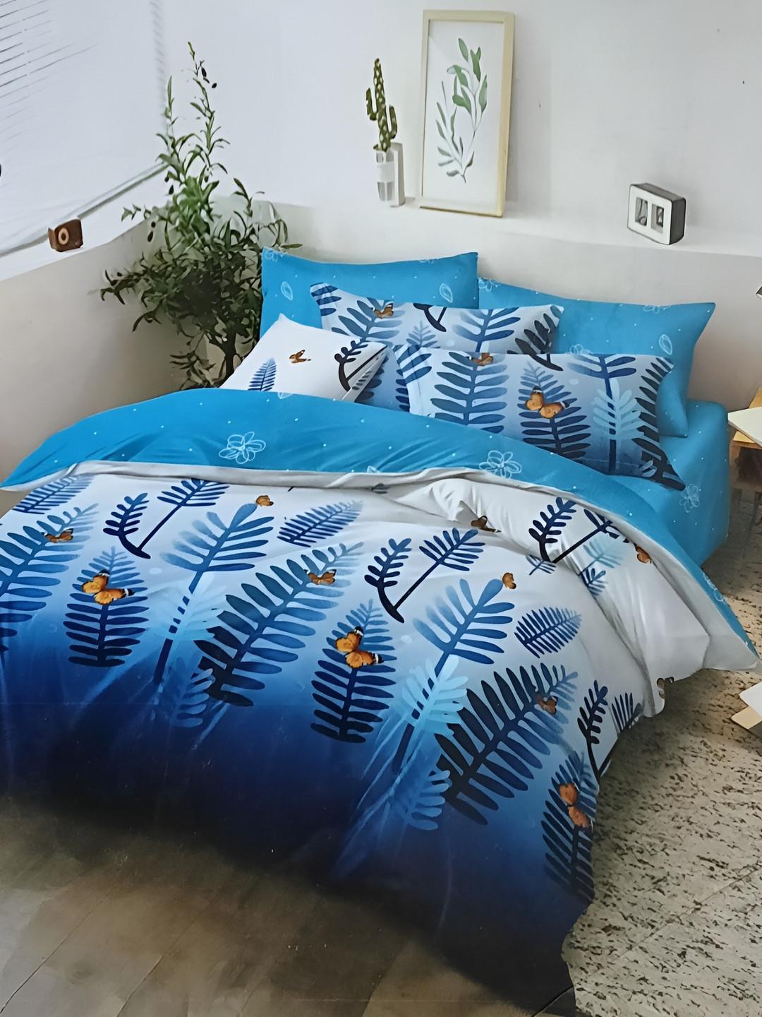 

Signature Blue & White Geometric 160 TC King Bedsheet with 2 Pillow Covers