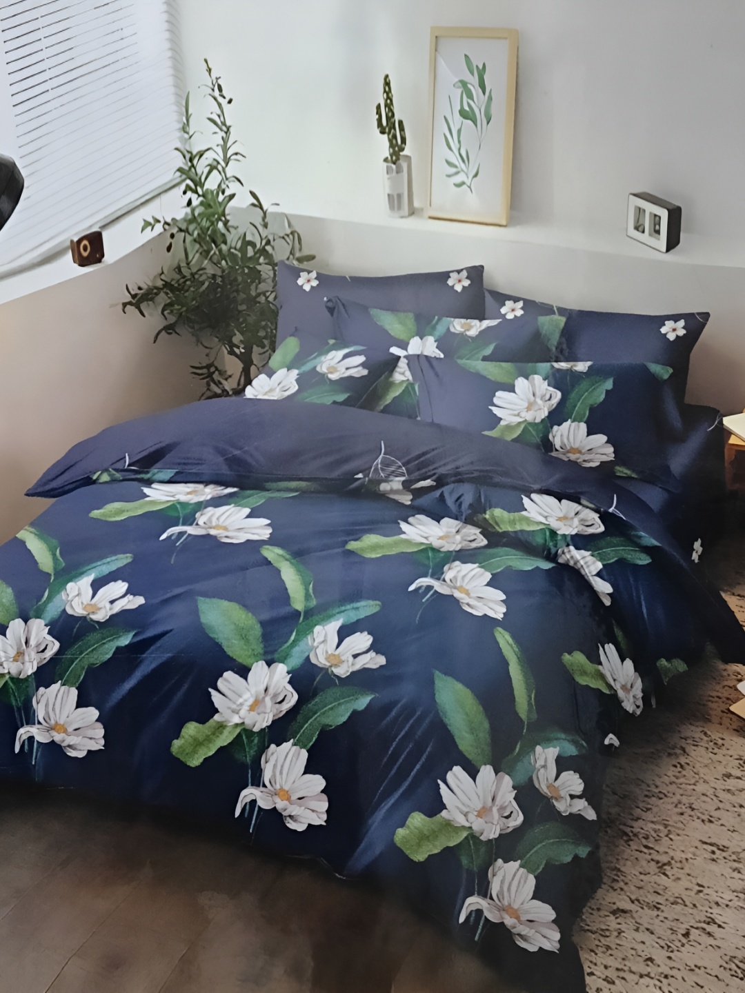 

Signature Blue & White Floral 160 TC King Bedsheet with 2 Pillow Covers