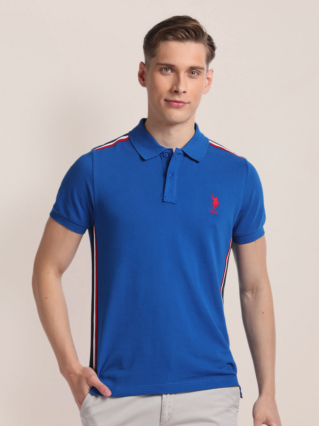 

U.S. Polo Assn. Polo Collar Short Sleeves Slim Fit Pure Cotton T-shirt, Blue