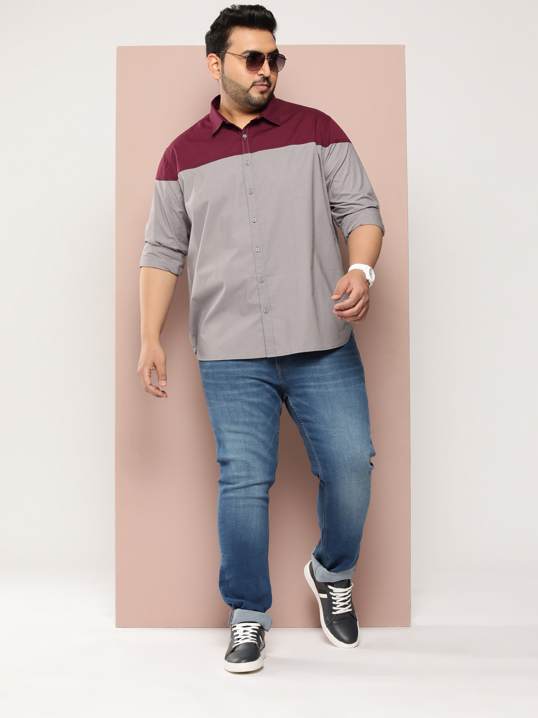 

Sztori Plus Size Men Classic Colourblocked Pure Cotton Shirt, Maroon