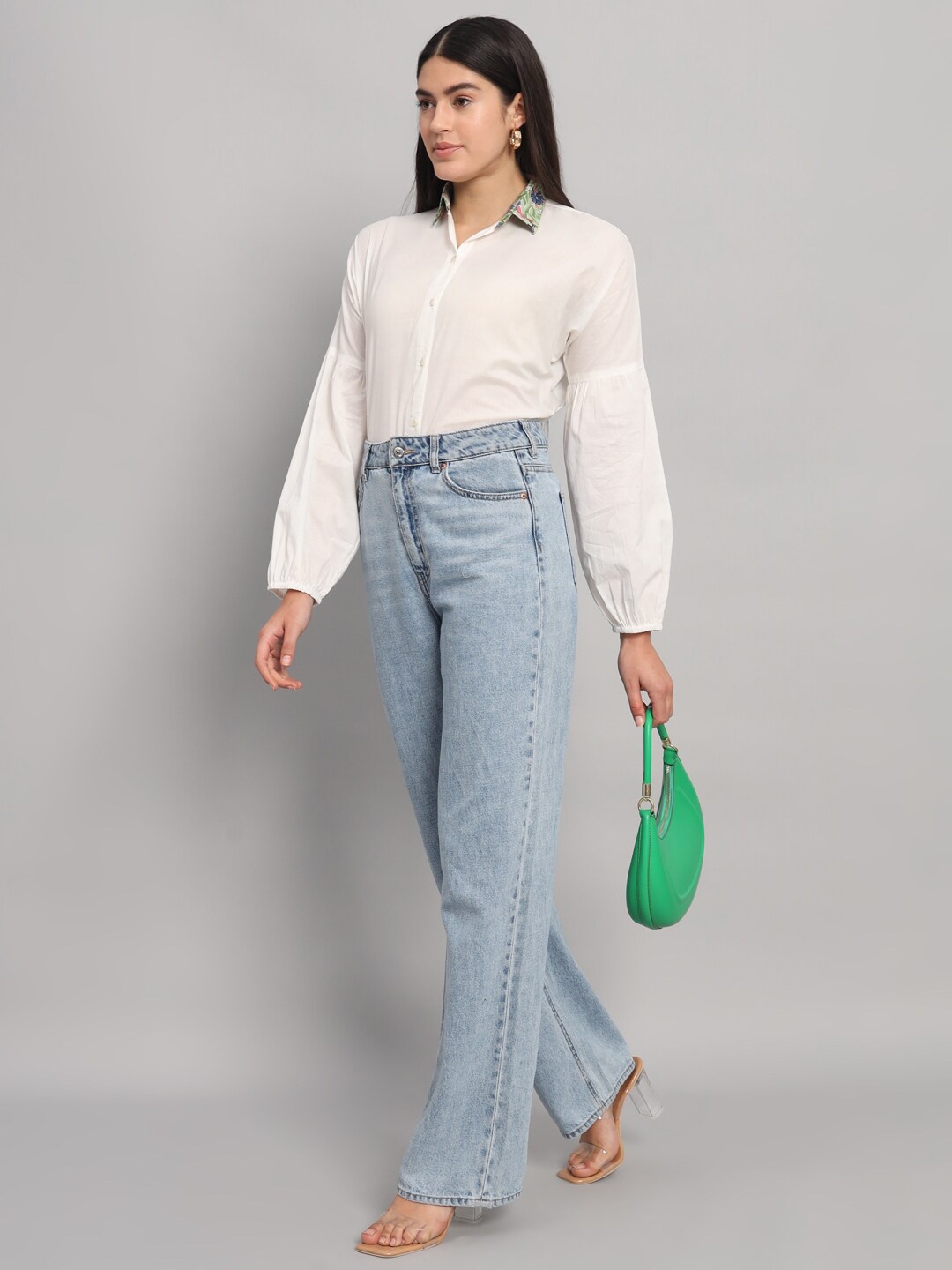 

HANDICRAFT PALACE Printed Spread Collar Cotton Casual Shirt, Green