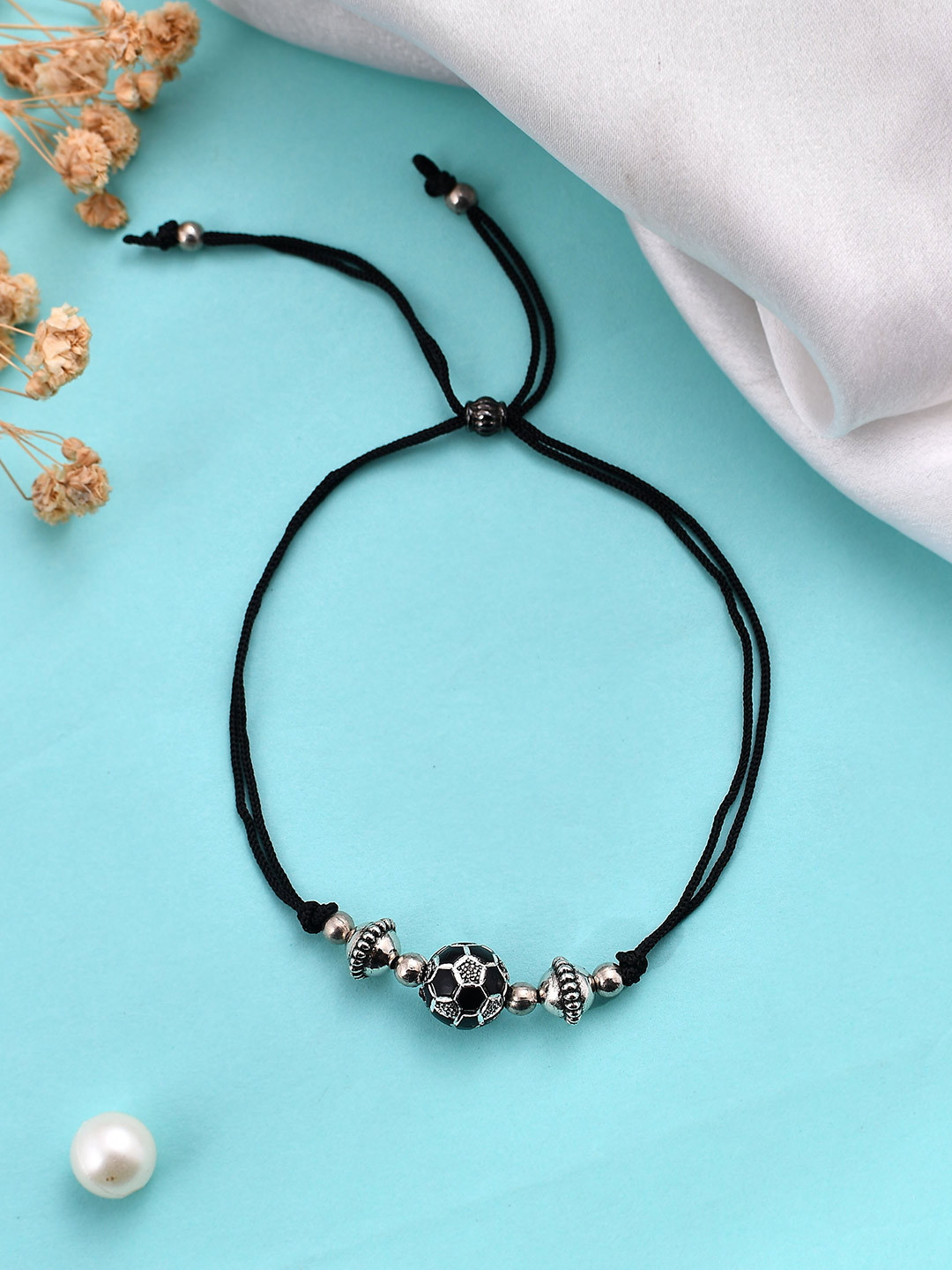 

Silvermerc Designs Gold-Plated Artificial Beaded Threaded Anklet, Silver