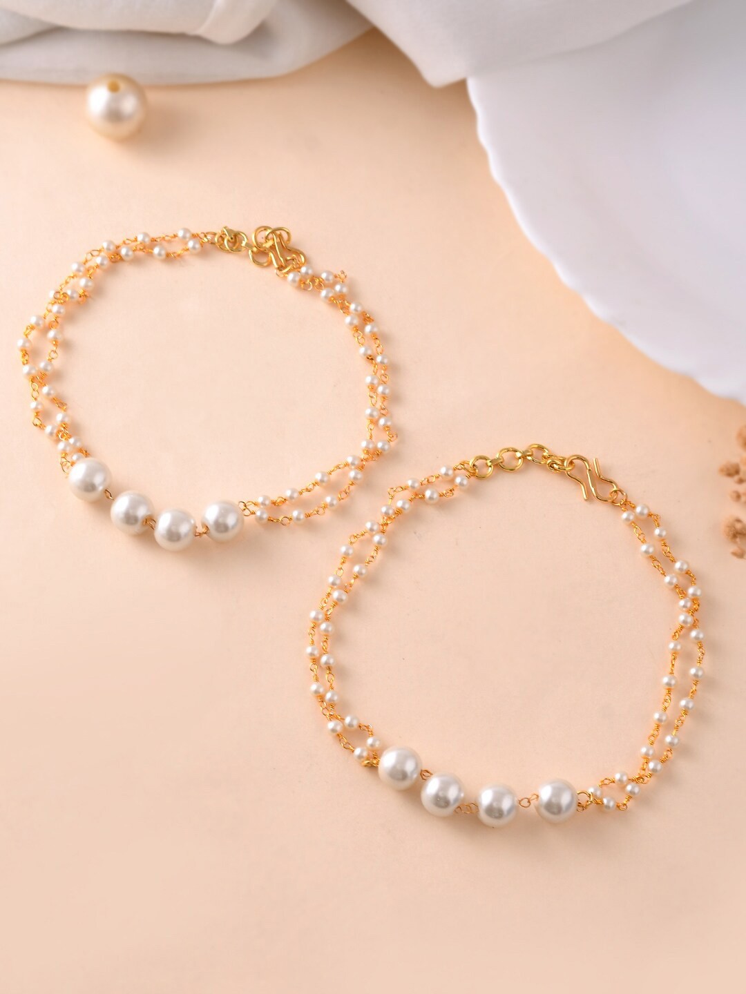 

Silvermerc Designs Set of 2 Gold-Plated Pearls Anklets