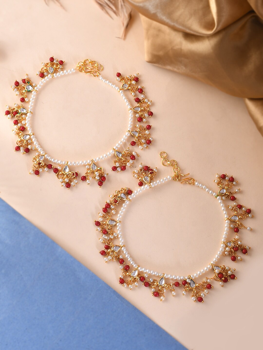 

Silvermerc Designs Set Of 2 Gold-Plated Pearls Anklet