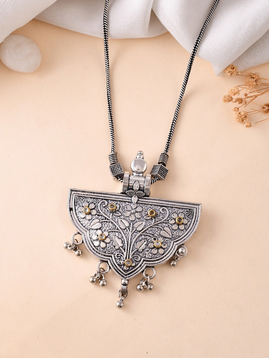 

Silvermerc Designs Brass Silver-Plated Oxidised Necklace