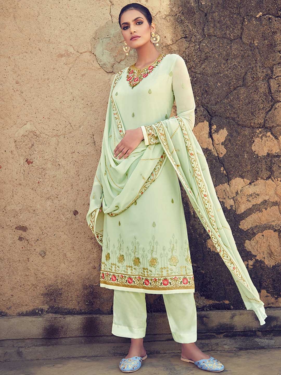 

KALINI Floral Embroidered Kurta With Trousers & Dupatta, Green