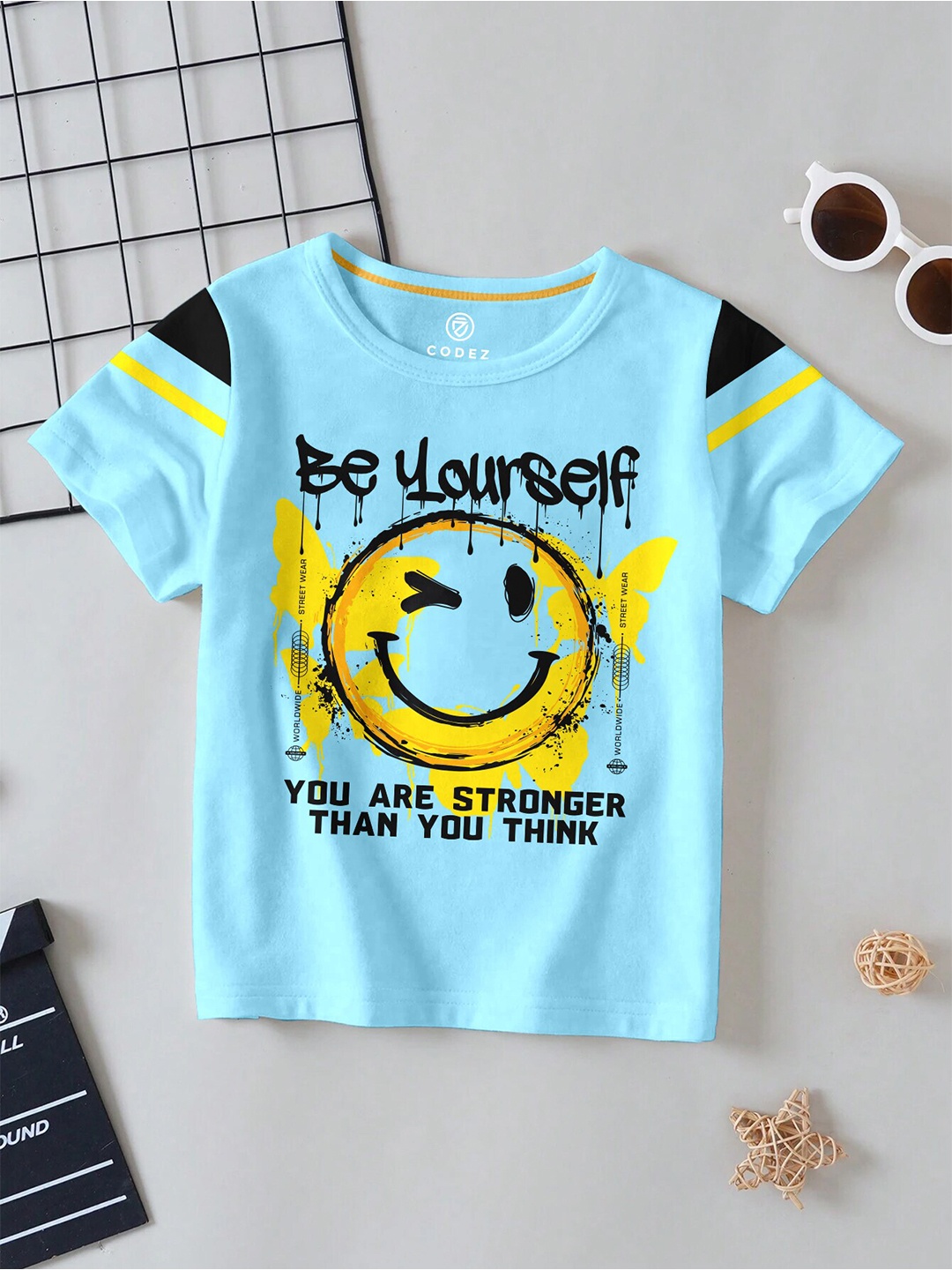 

CODEZ Boys Graphic Printed Cotton Applique T-shirt, Blue