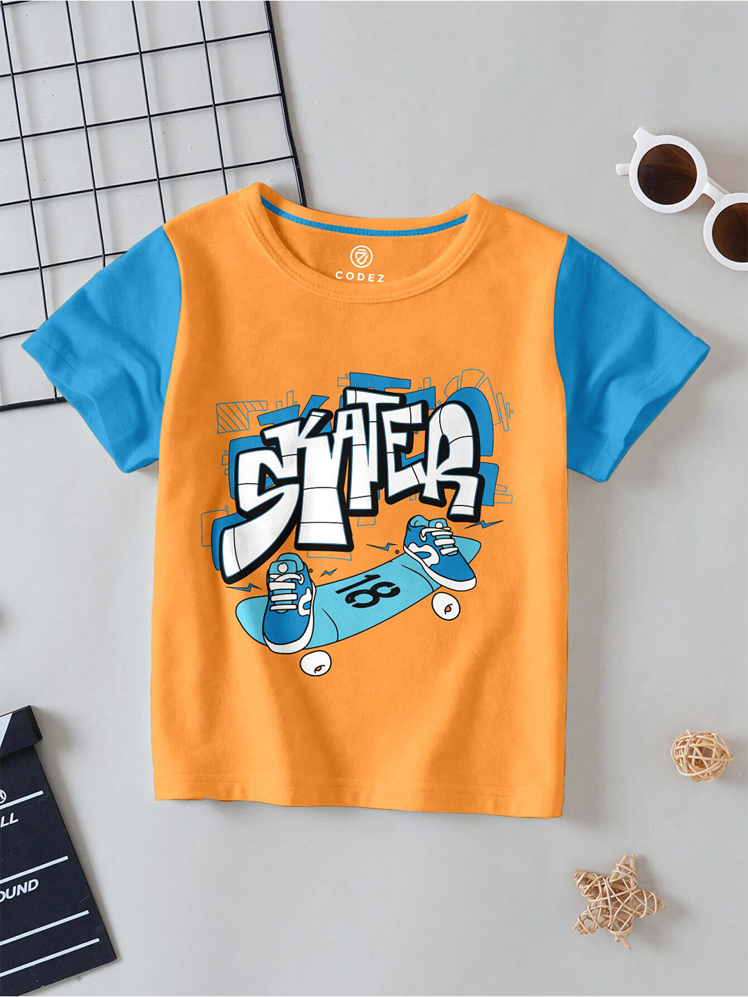 

CODEZ Boys Typography Printed Cotton Applique T-shirt, Orange