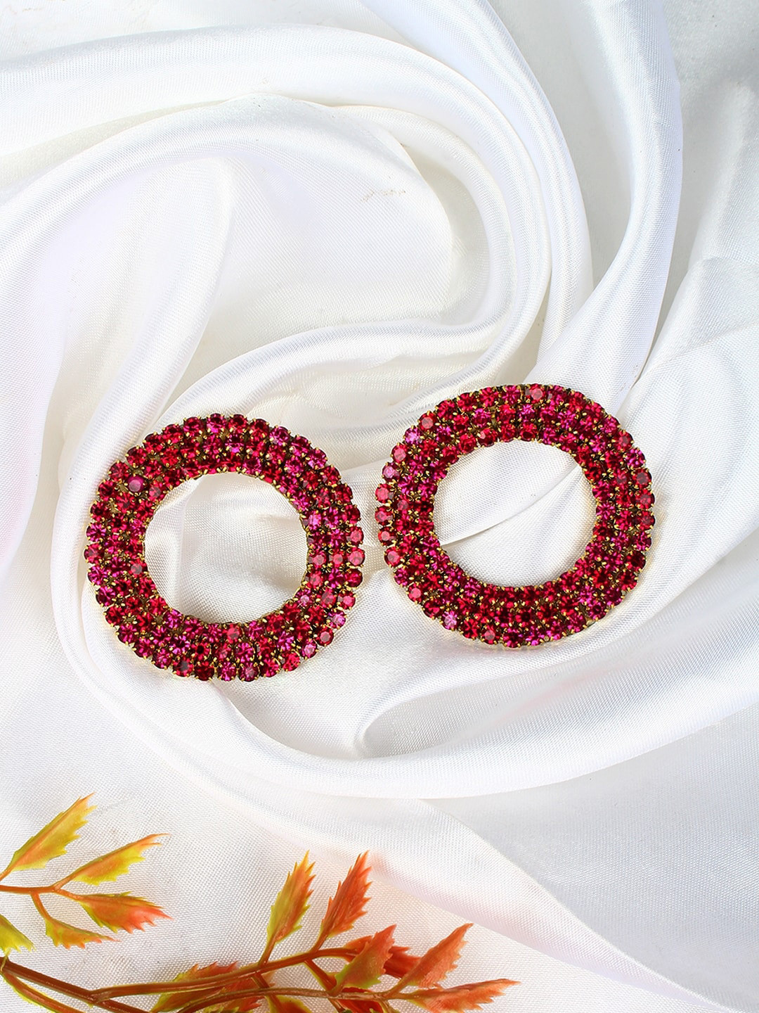 

DressBerry Red Stone Studded Gold-Plated Circular Studs Earrings