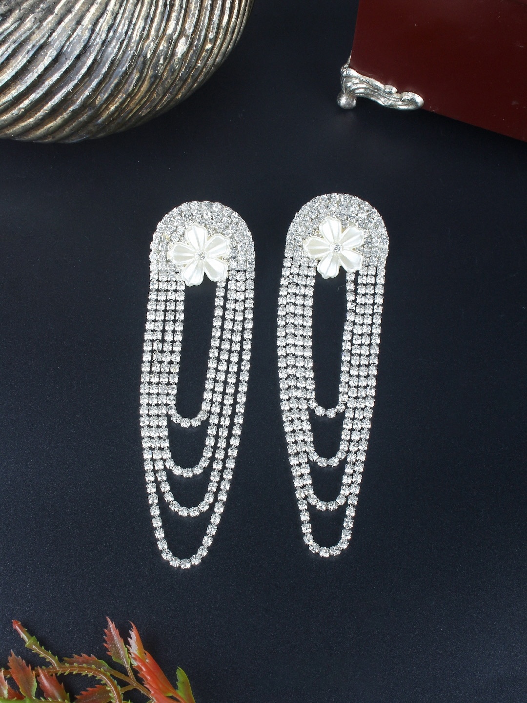 

DressBerry White Stone Studded Silver-Plated Contemporary Drop Earrings