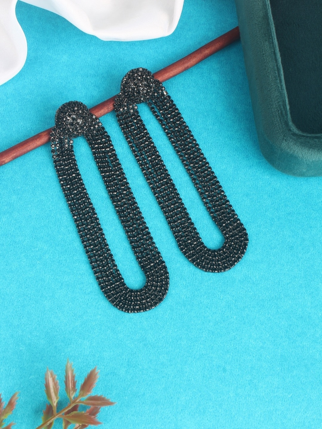 

DressBerry Black Brass-Plated Rhinestone Studded Brass Tasselled Drop Earrings
