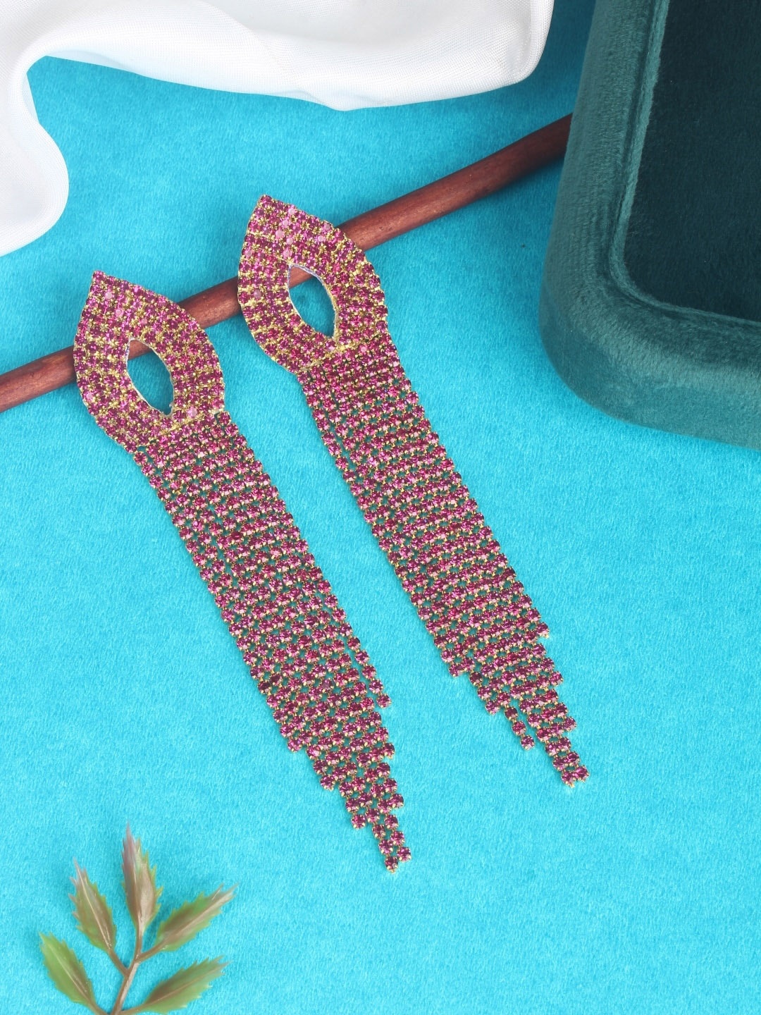 

DressBerry Purple Stone Studded Gold-Plated Contemporary Drop Earrings