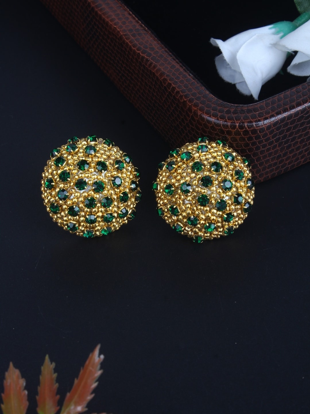 

DressBerry Gold-Plated Rhinestone Studded Circular Studs Earrings