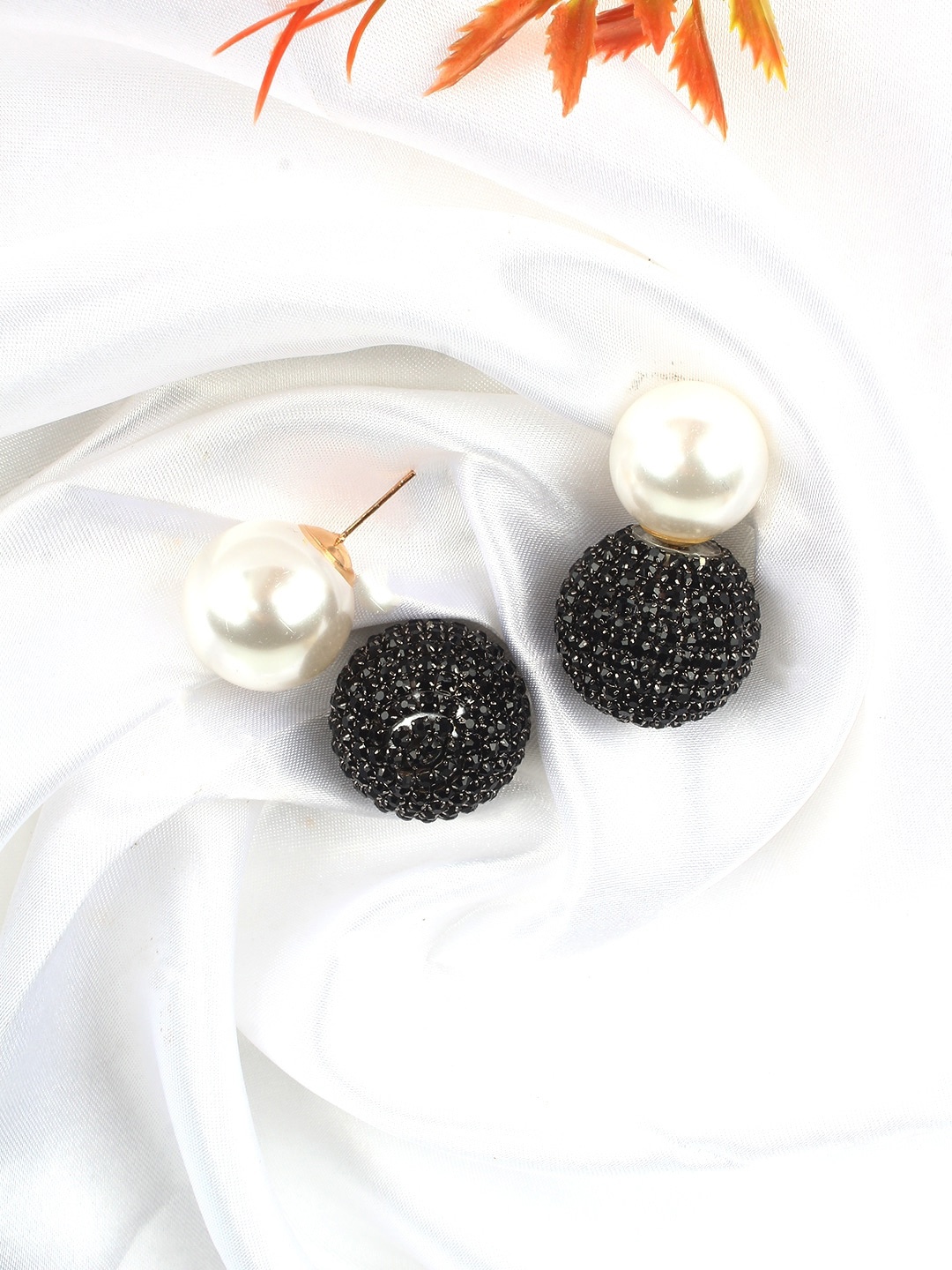 

DressBerry Black Brass-Plated Rhinestone Studded Brass Contemporary Studs Earrings