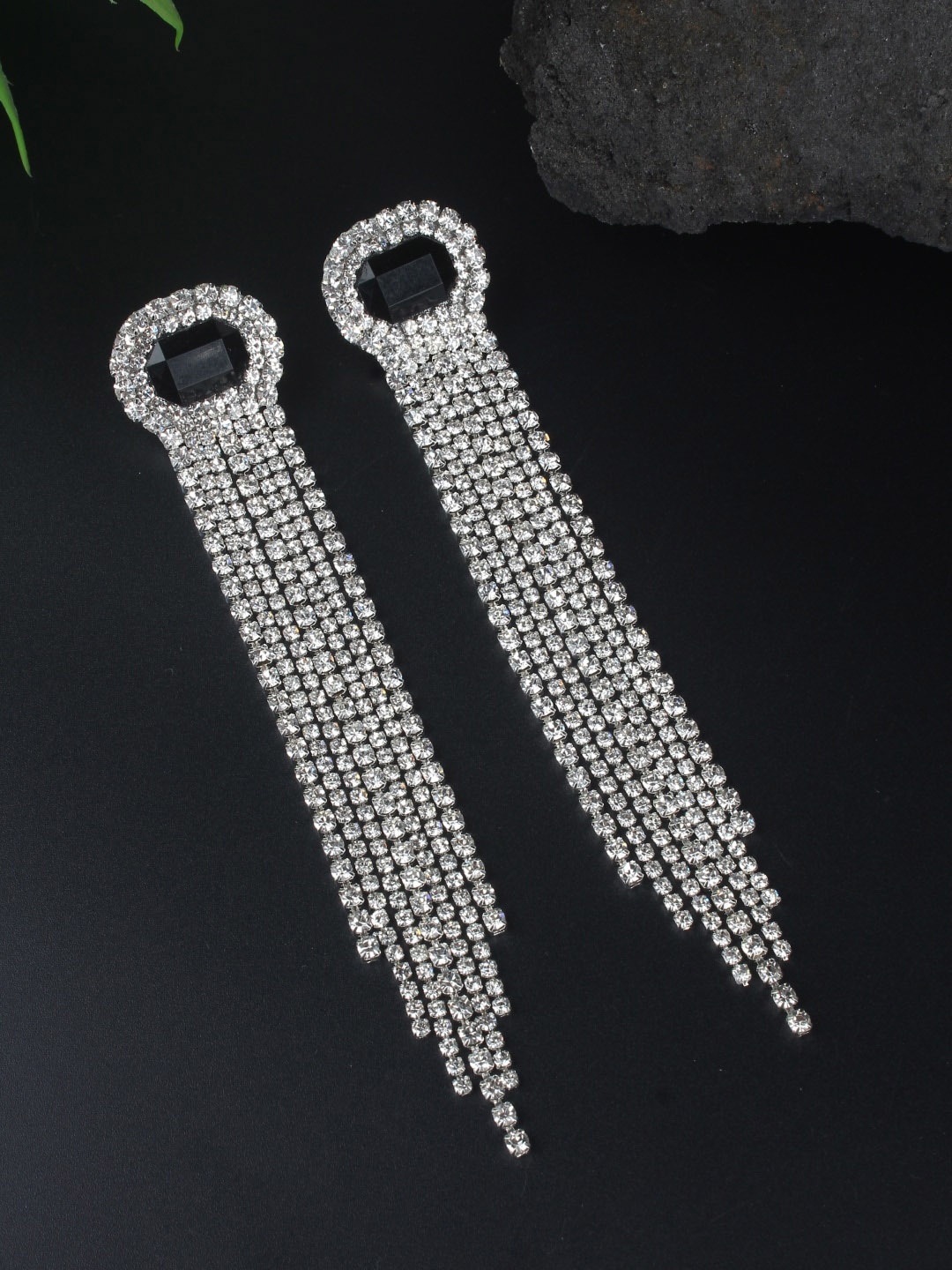 

DressBerry White Rhinestone Studded Silver-Plated Contemporary Drop Earrings