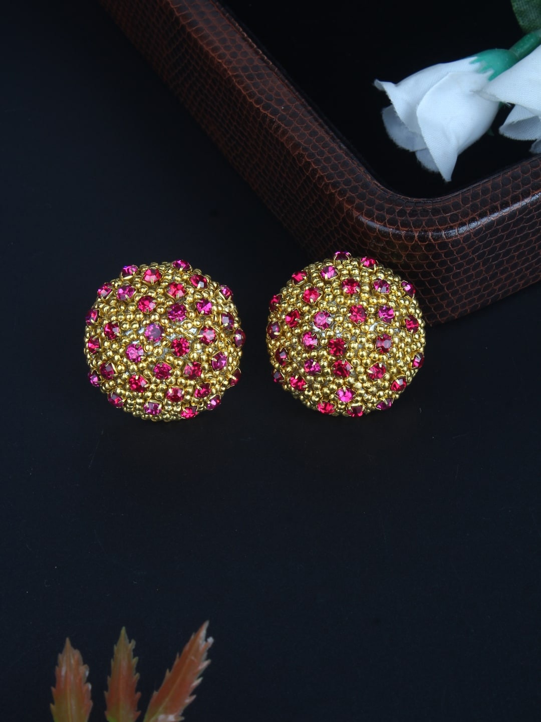 

DressBerry Gold-Plated Rhinestone-Studded Circular Studs Earrings