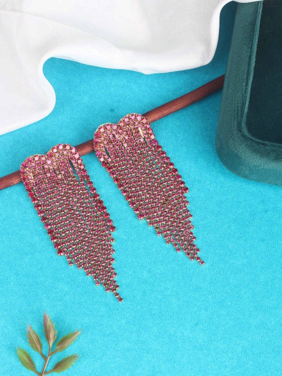 

DressBerry Gold-Plated Rhinestone Studded Brass Contemporary Tasselled Drop Earrings