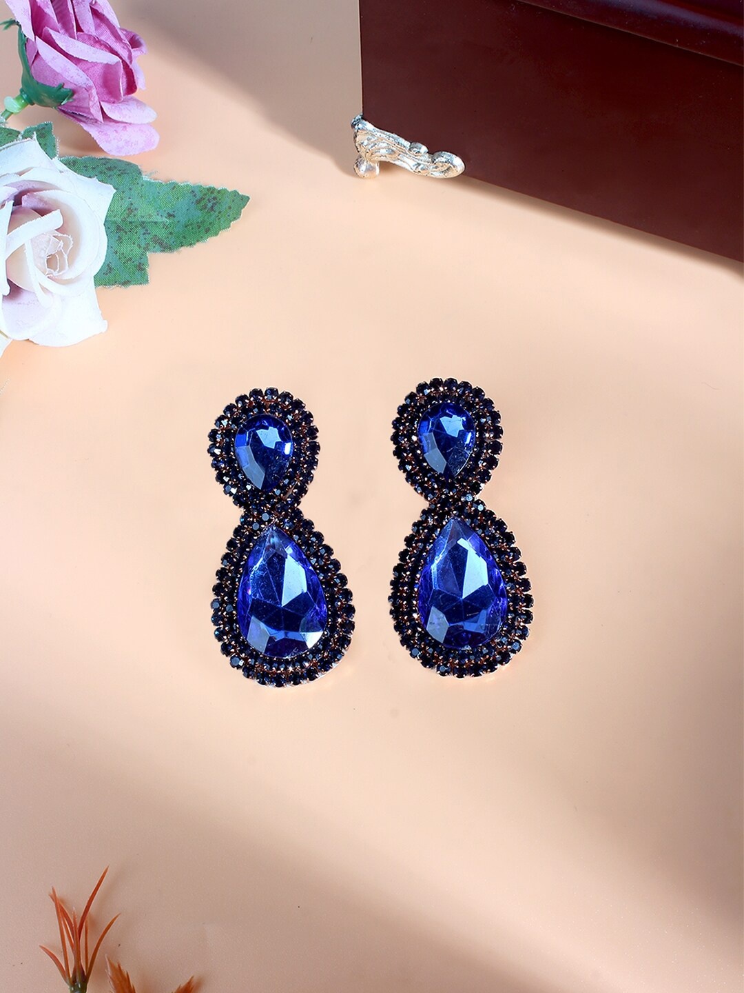 

DressBerry Blue Rose Gold Plated Rhinestone Contemporary Drop Earrings