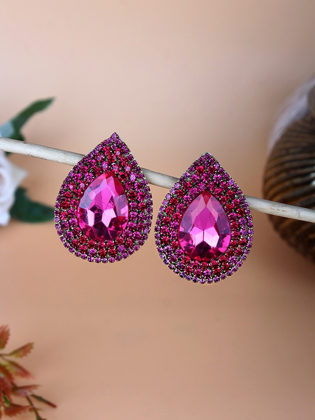 

DressBerry Pink Silver Plated Rhinestone Contemporary Stud Earrings