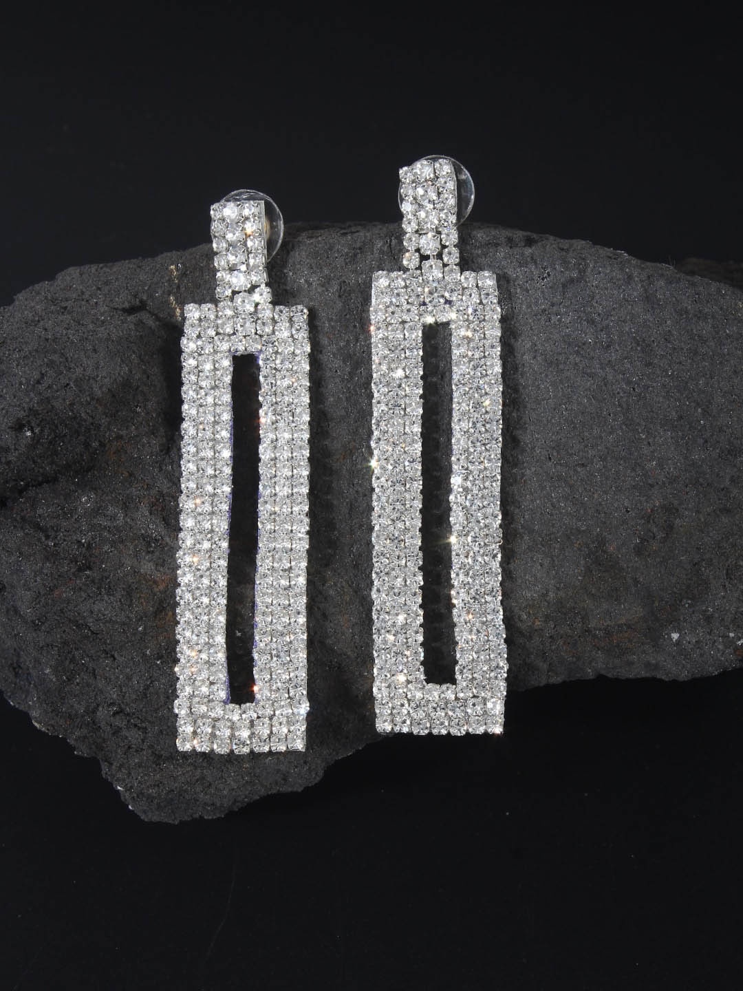 

DressBerry Silver-Plated Rhinestone Studded Contemporary Drop Earrings