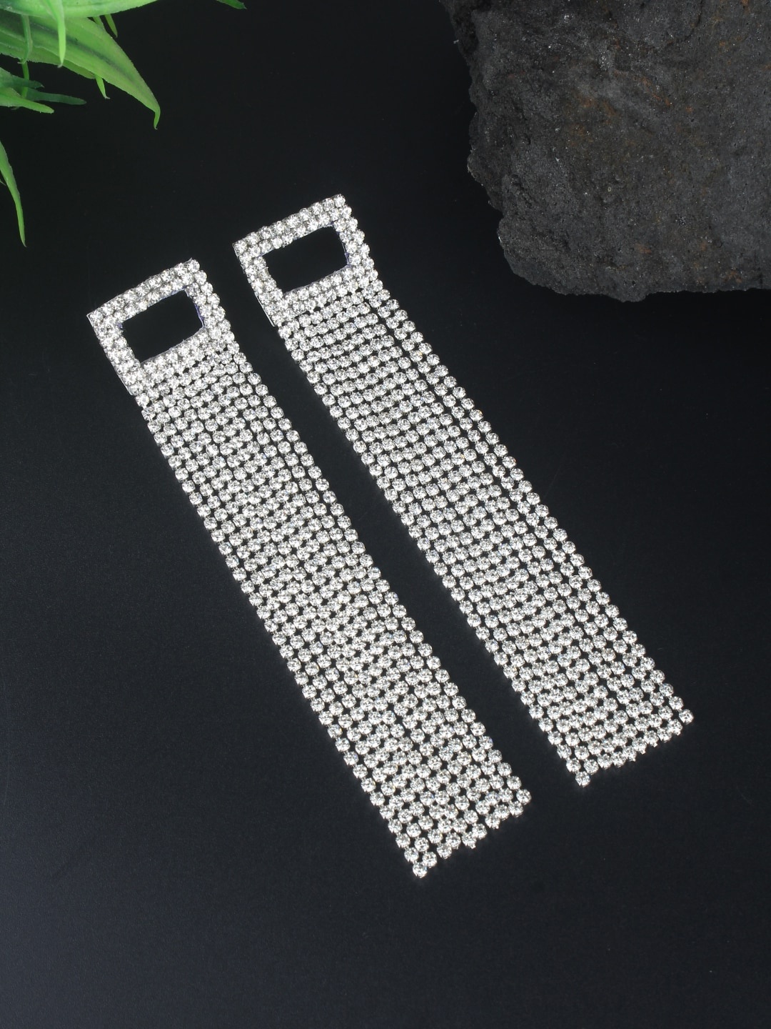 

DressBerry White Stone Studded Silver-Plated Contemporary Drop Earrings