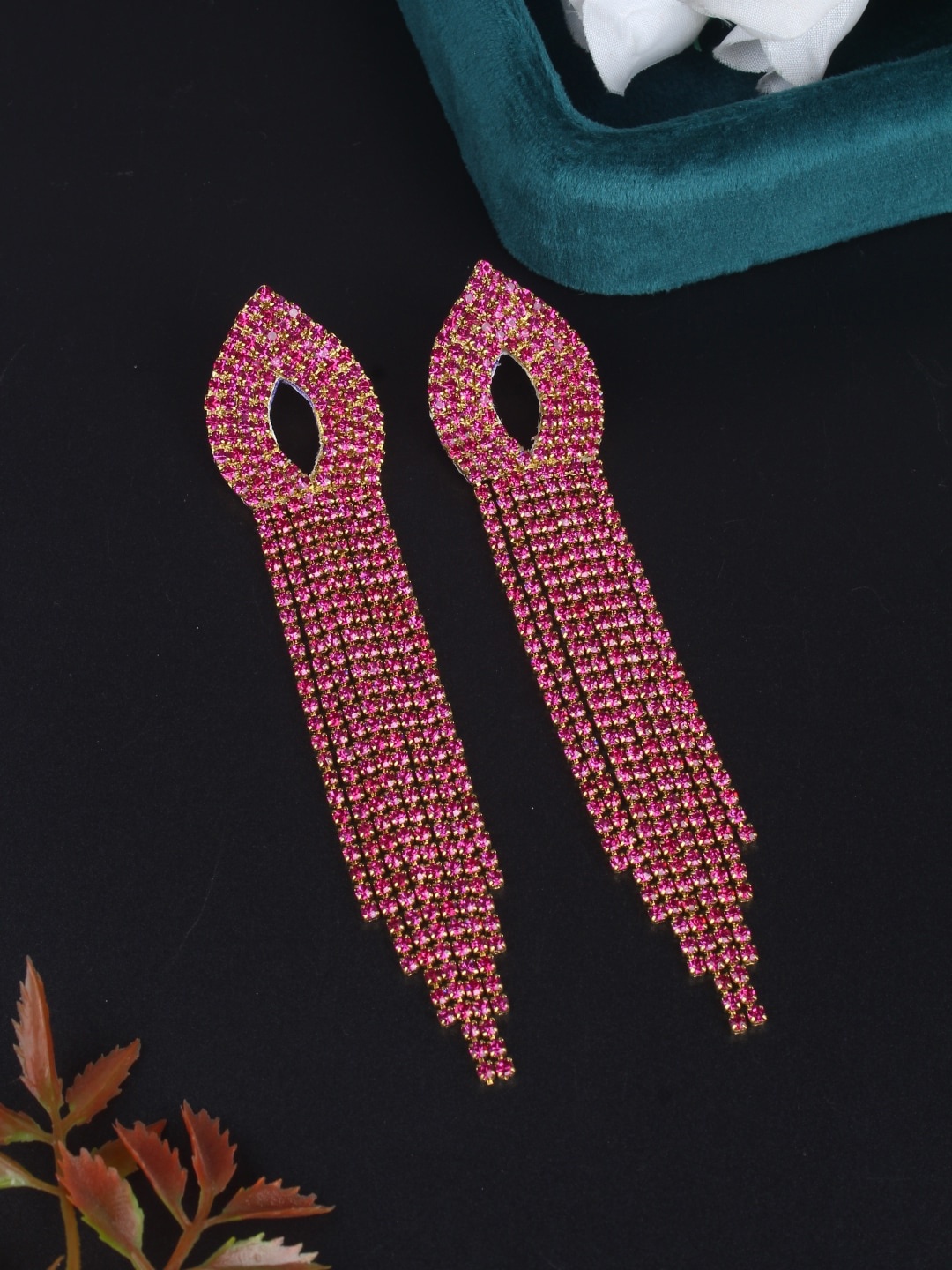 

DressBerry Purple Stone Studded Gold-Plated Contemporary Drop Earrings
