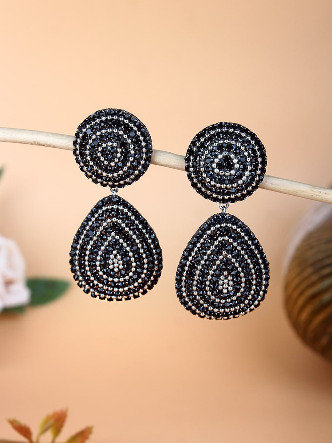 

DressBerry Silver-Toned & Black Brass-Plated Contemporary Drop Earrings