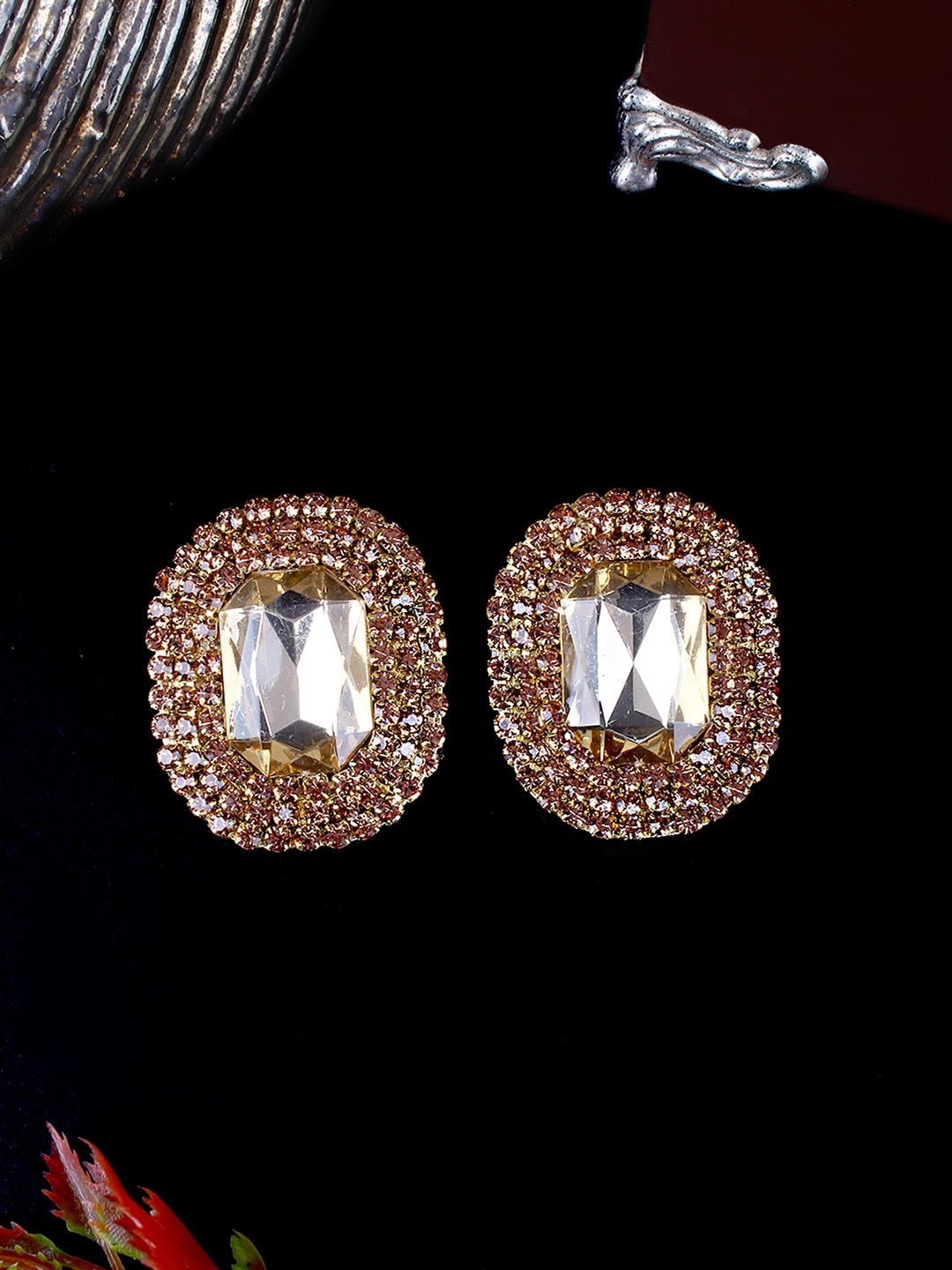 

DressBerry Brown Stone Studded Gold-Plated Contemporary Studs Earrings