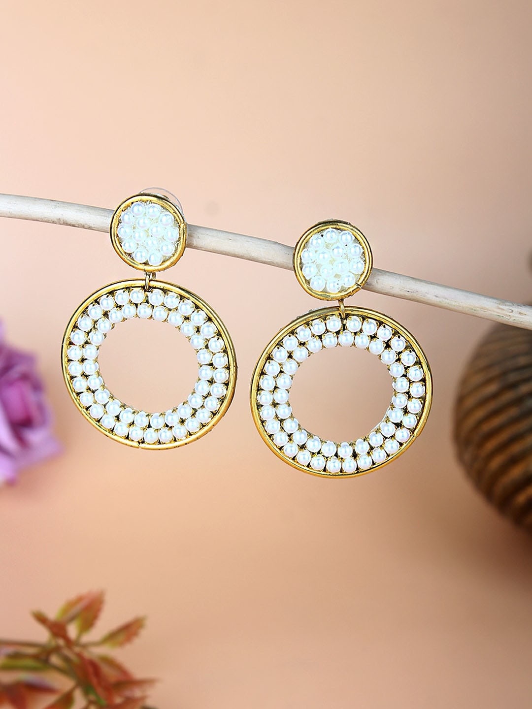 

DressBerry White Gold Plated Rhinestone Circular Drop Earrings