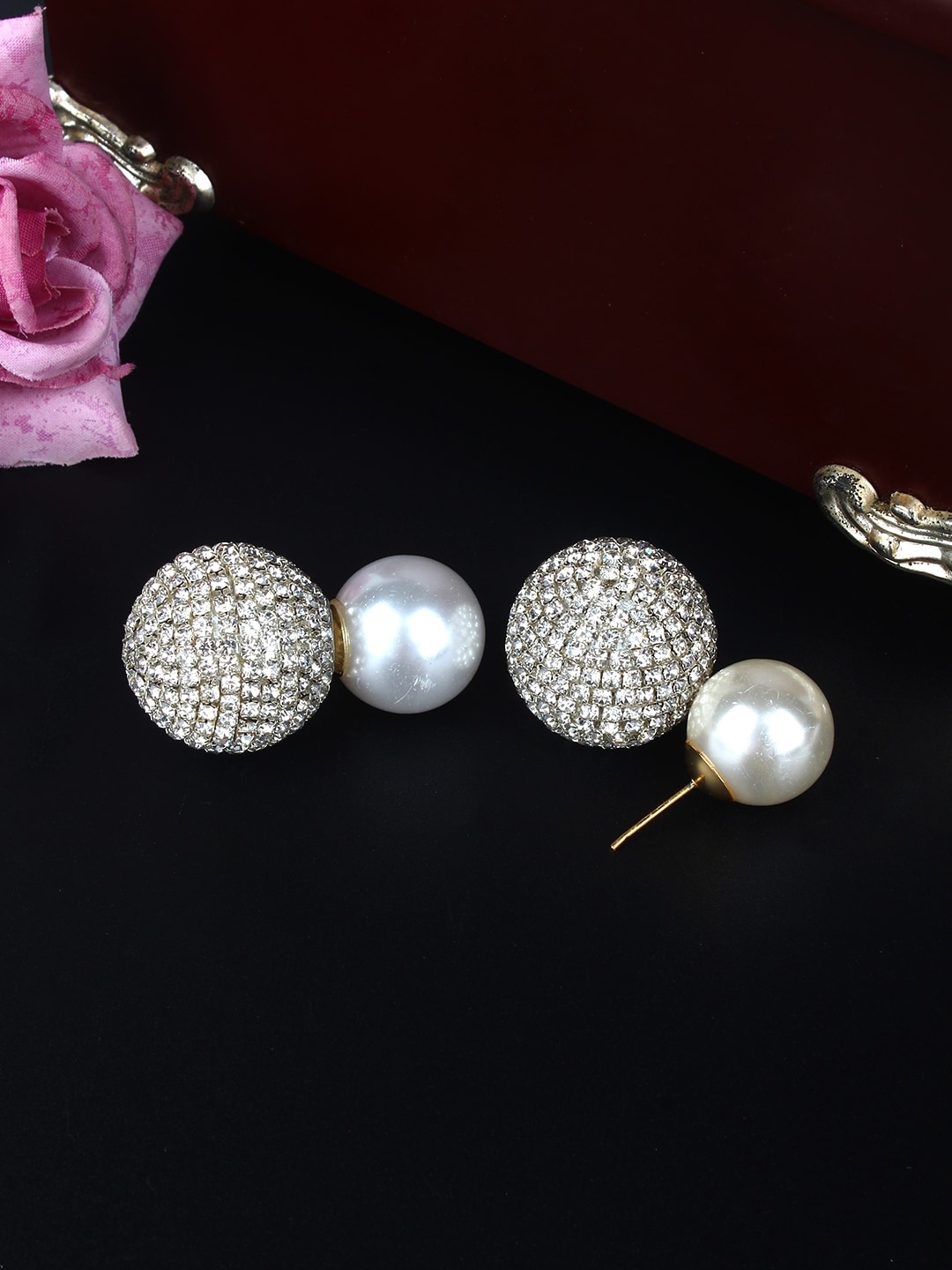 

DressBerry Silver-Toned Silver-Plated Rhinestone Contemporary Drop Earrings, Gold