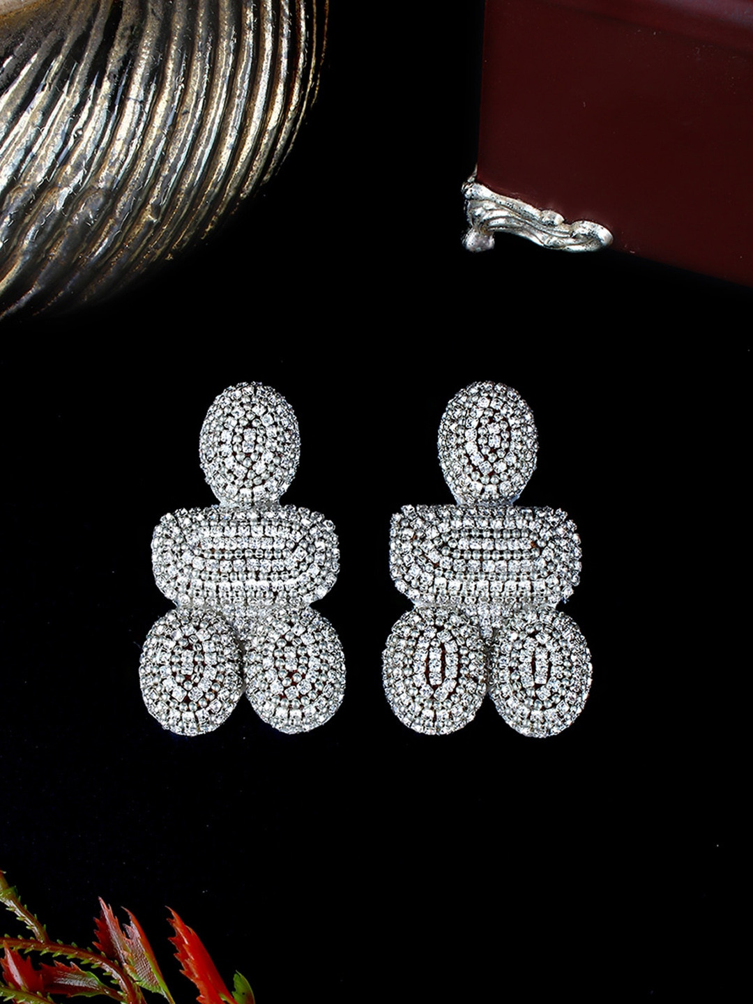 

DressBerry Silver-Plated Rhinestone Studded Brass Contemporary Drop Earrings