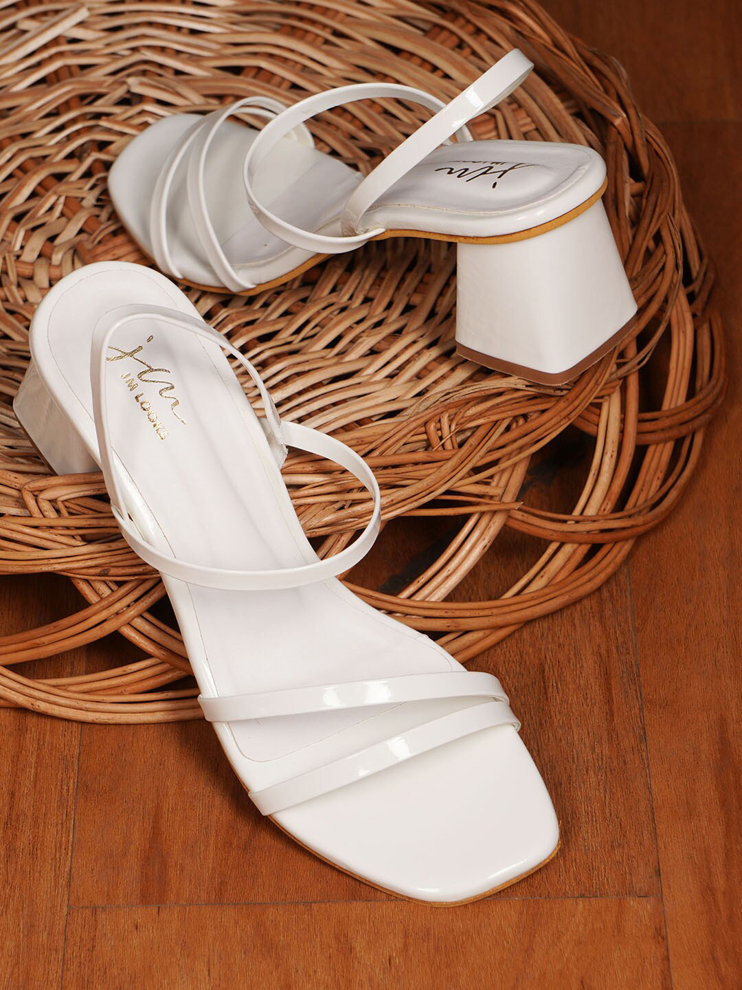 

JM Looks Open Toe Block Heels, White