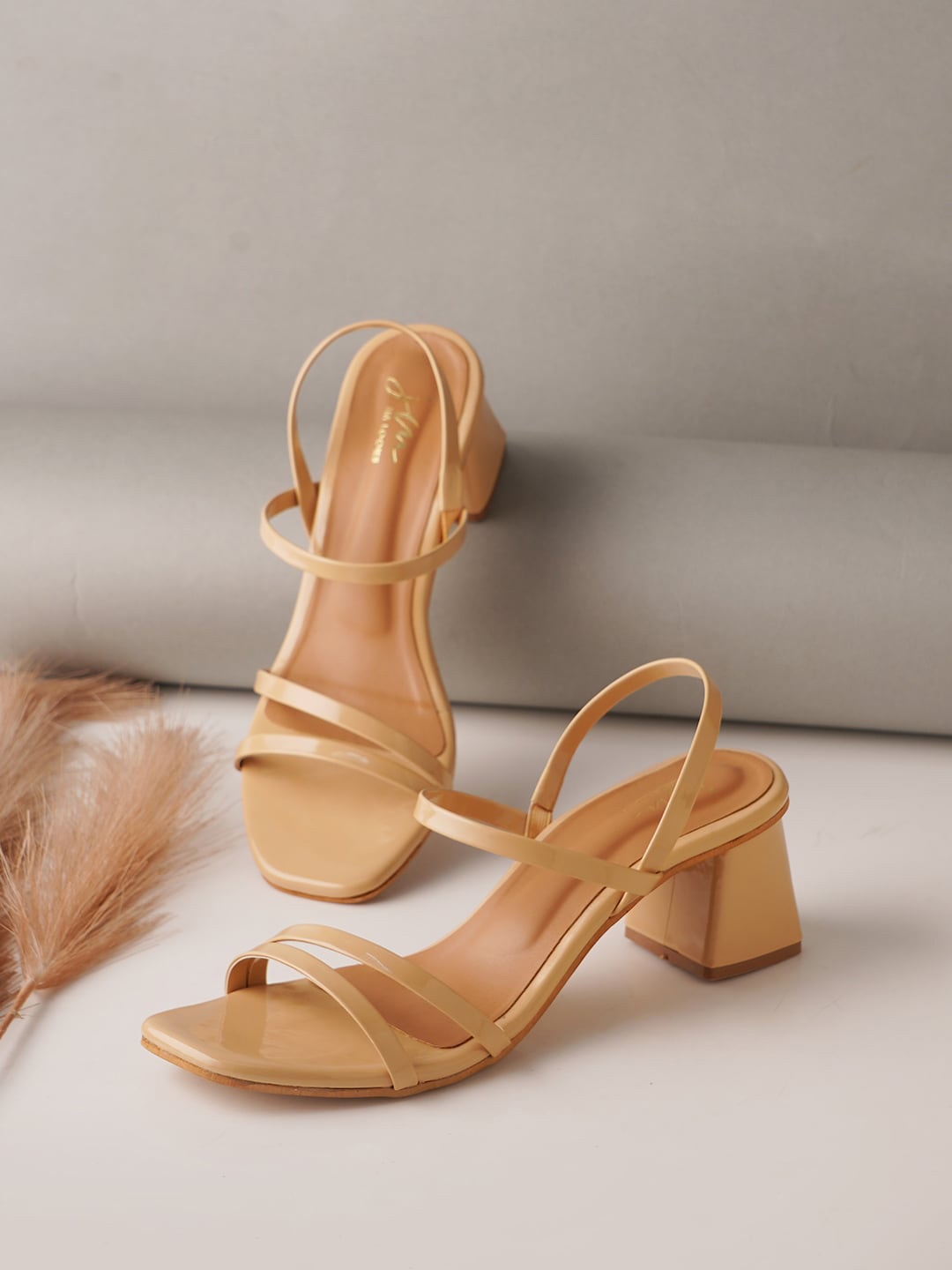 

JM Looks Open Toe Block Heels, Tan