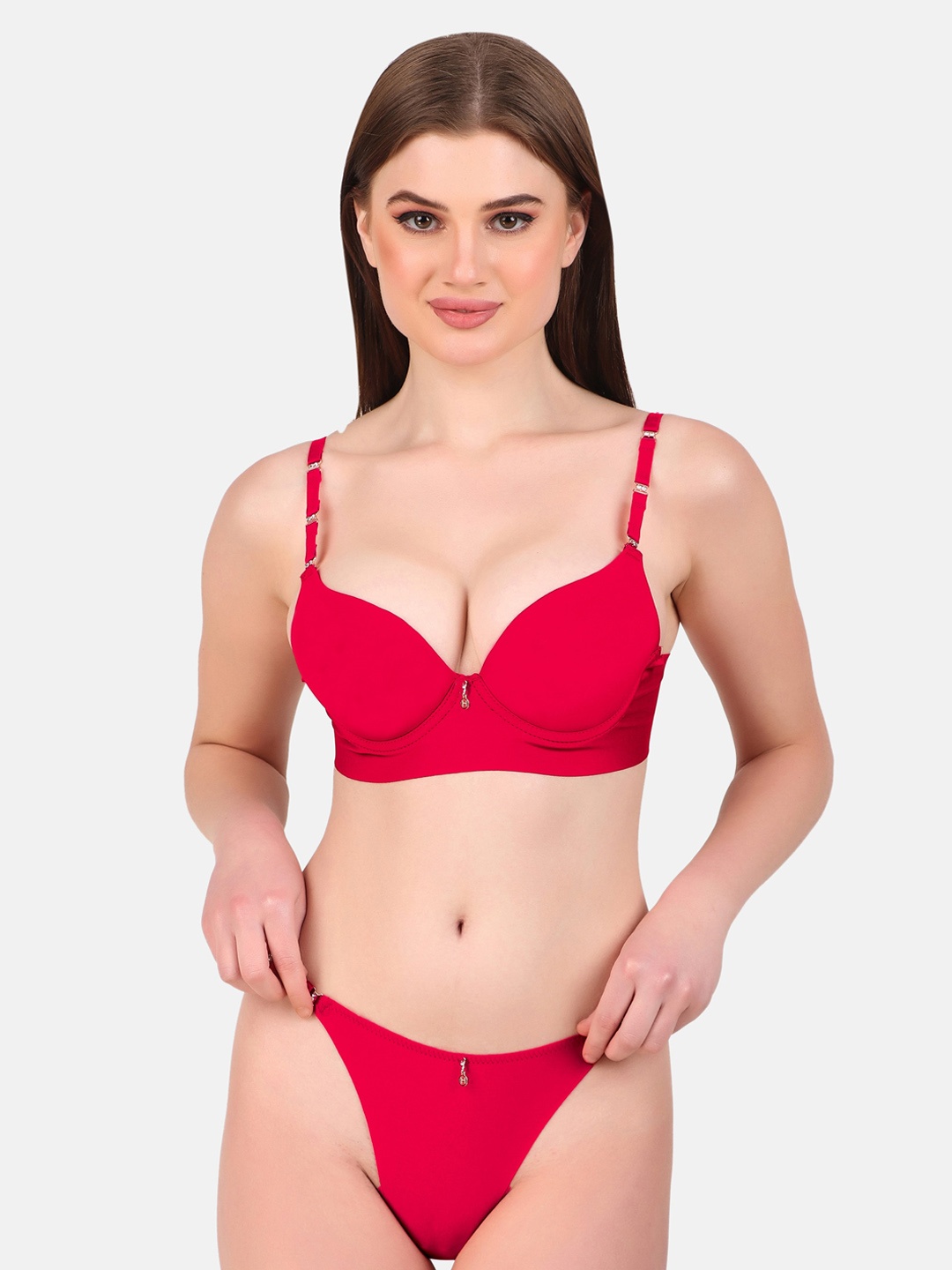 

Secret Lives Underwired Padded Lingerie Set, Red