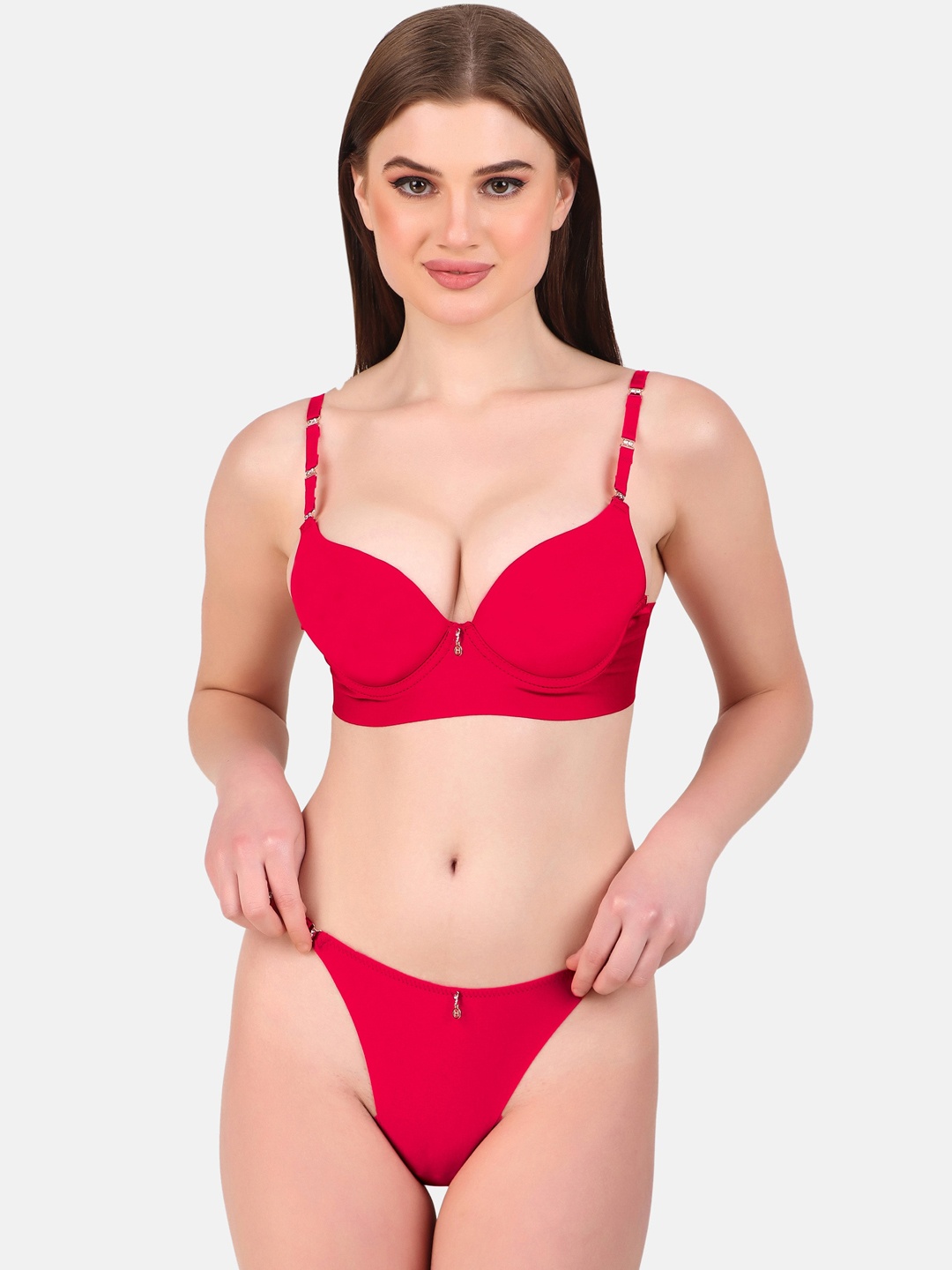 

Secret Lives Underwired Padded Lingerie Set, Red