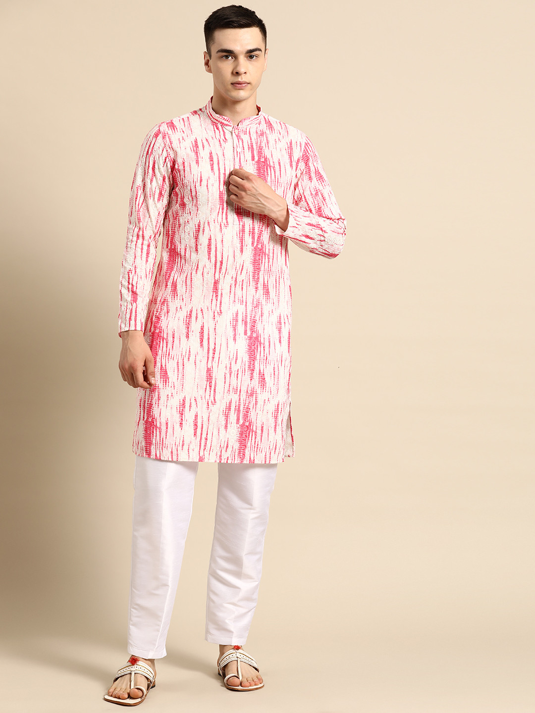 

Sayisha Men Thread Work Pure Cotton Kurta with Trousers, Pink