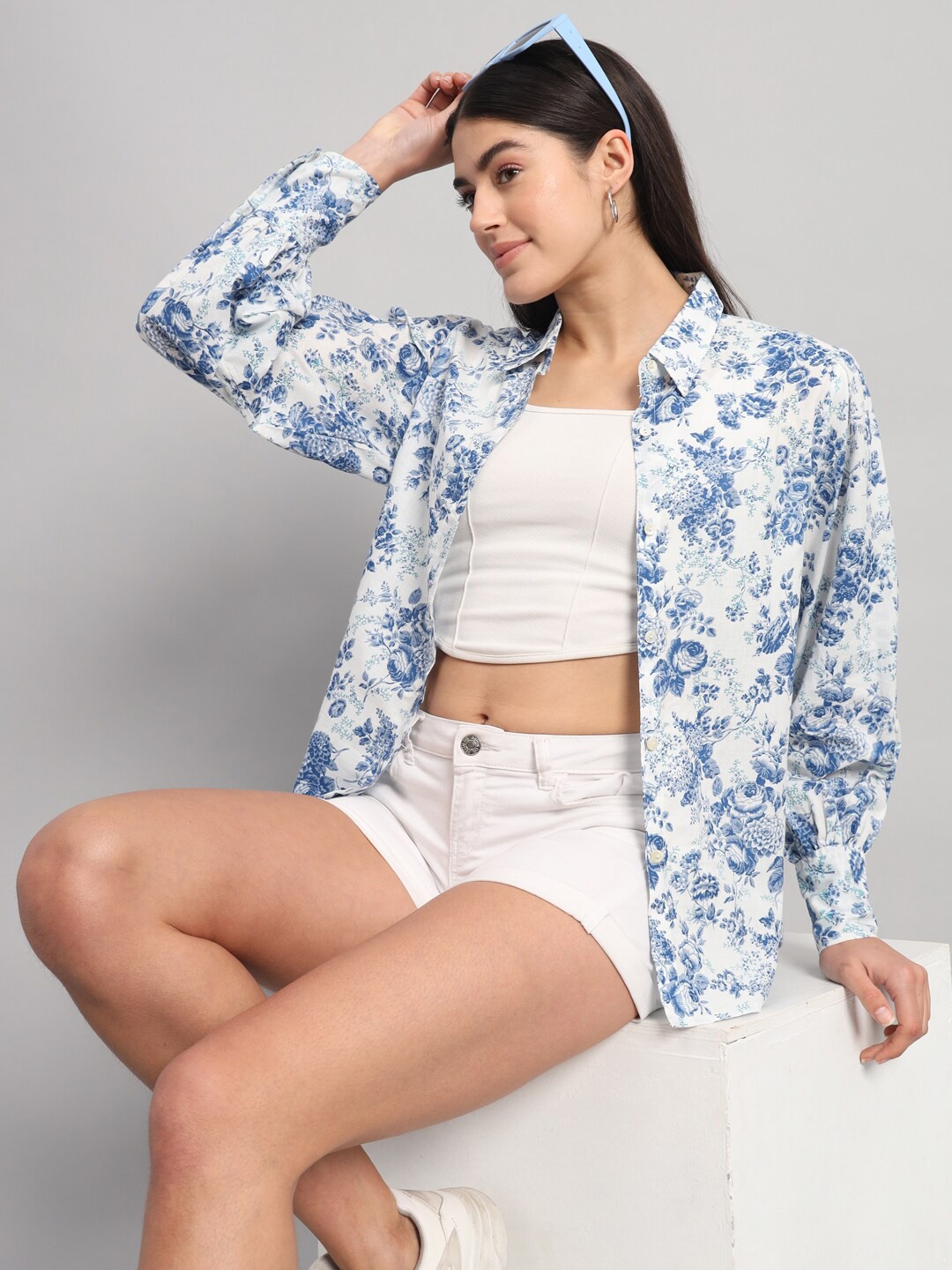 

HANDICRAFT PALACE Floral Printed Cotton Comfort Fit Casual Shirt, White