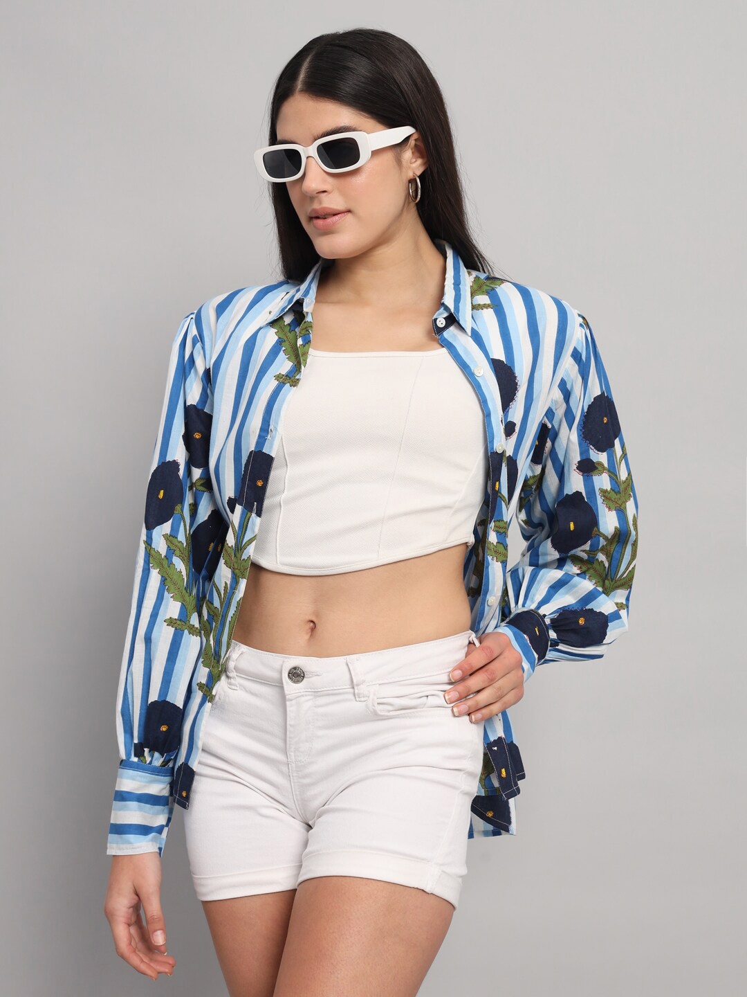 

HANDICRAFT PALACE Floral Printed Cotton Comfort Fit Casual Shirt, Blue