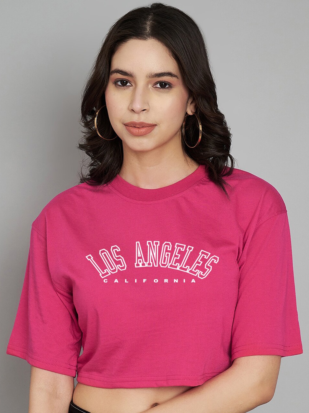 

Trend Level Typography Printed Cotton Crop T-shirt, Magenta