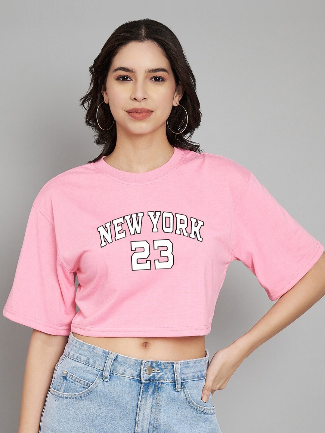 

Trend Level Typography Printed Cotton Crop T-shirt, Pink