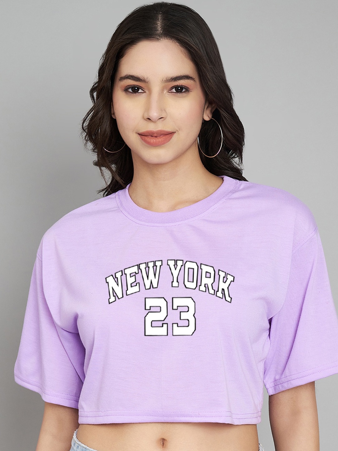 

Trend Level Typography Printed Cotton Crop T-shirt, Lavender