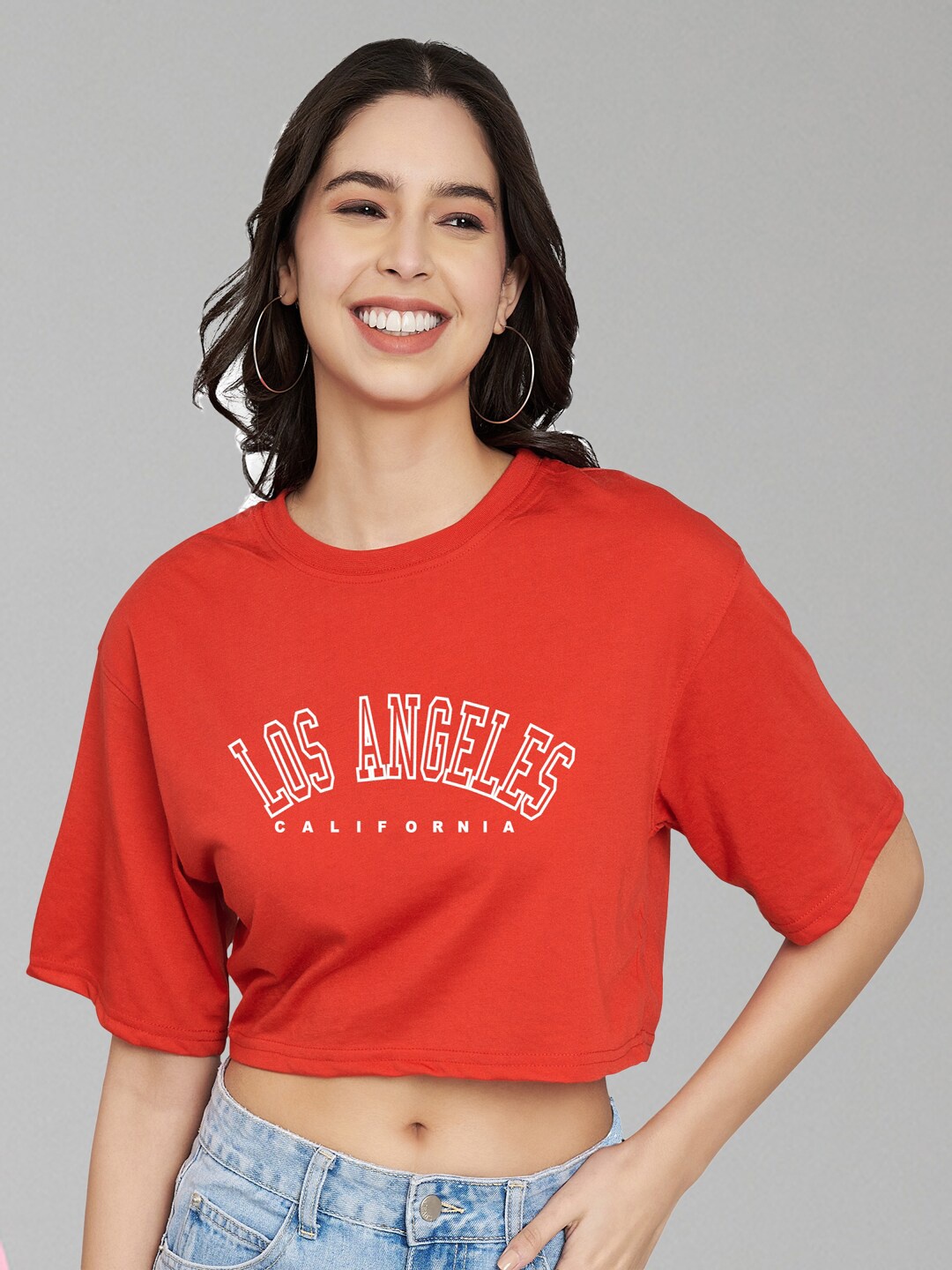 Trend Level Women Typography Printed Applique T-shirt, Red