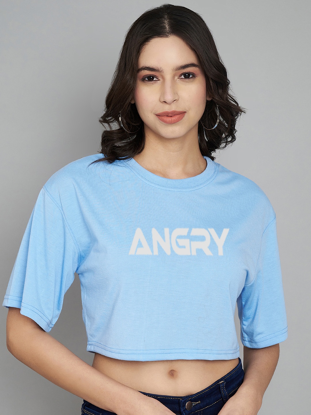 

Trend Level Typography Printed Cotton Crop T-shirt, Turquoise blue