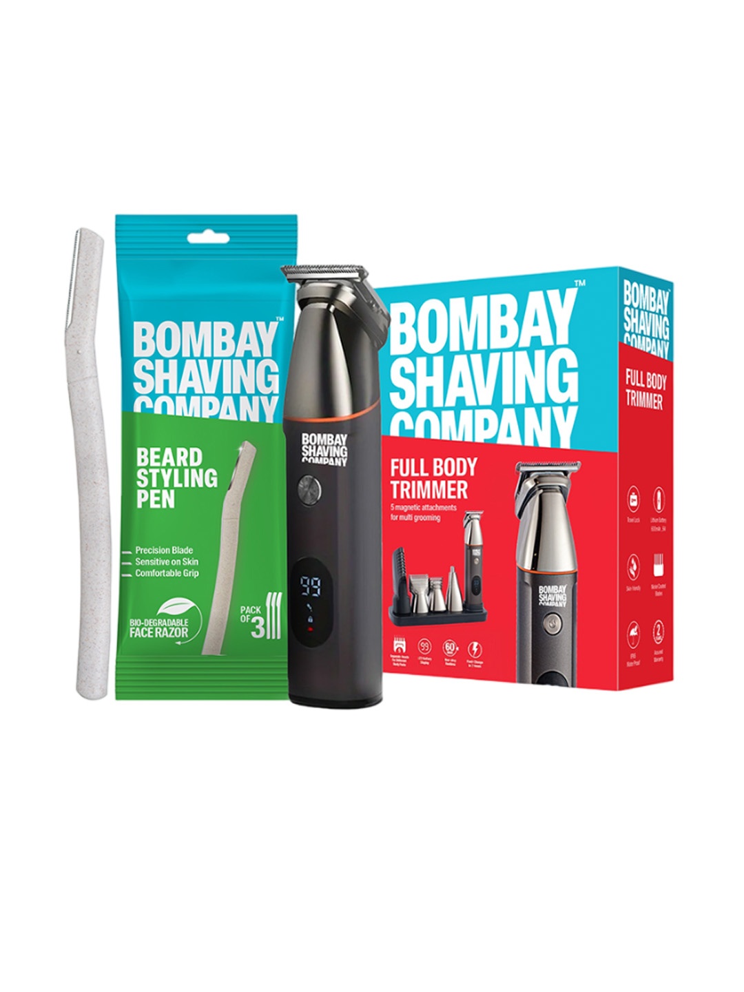 

Bombay Shaving Company Men 5-In-1 Multi Grooming Full Body Trimmer With Beard Styling Pen, Red