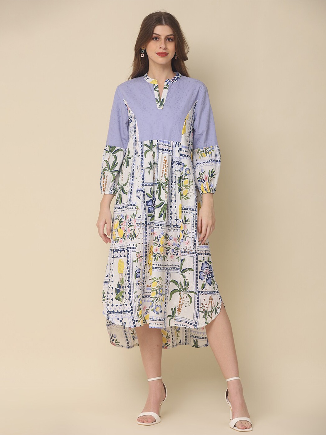 

Zolo Label Ethnic Motifs Print A-Line Midi Dress, Lavender