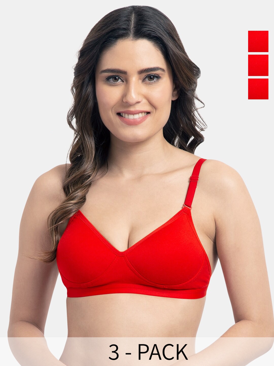 

Tweens Pack Of 3 Full Coverage Lightly Padded Cotton Bra All Day Comfort, Red