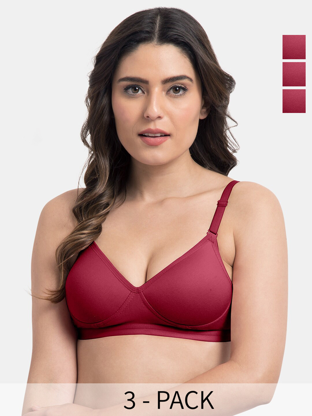 

Tweens Pack Of 3 Full Coverage Lightly Padded Cotton Bra All Day Comfort, Red