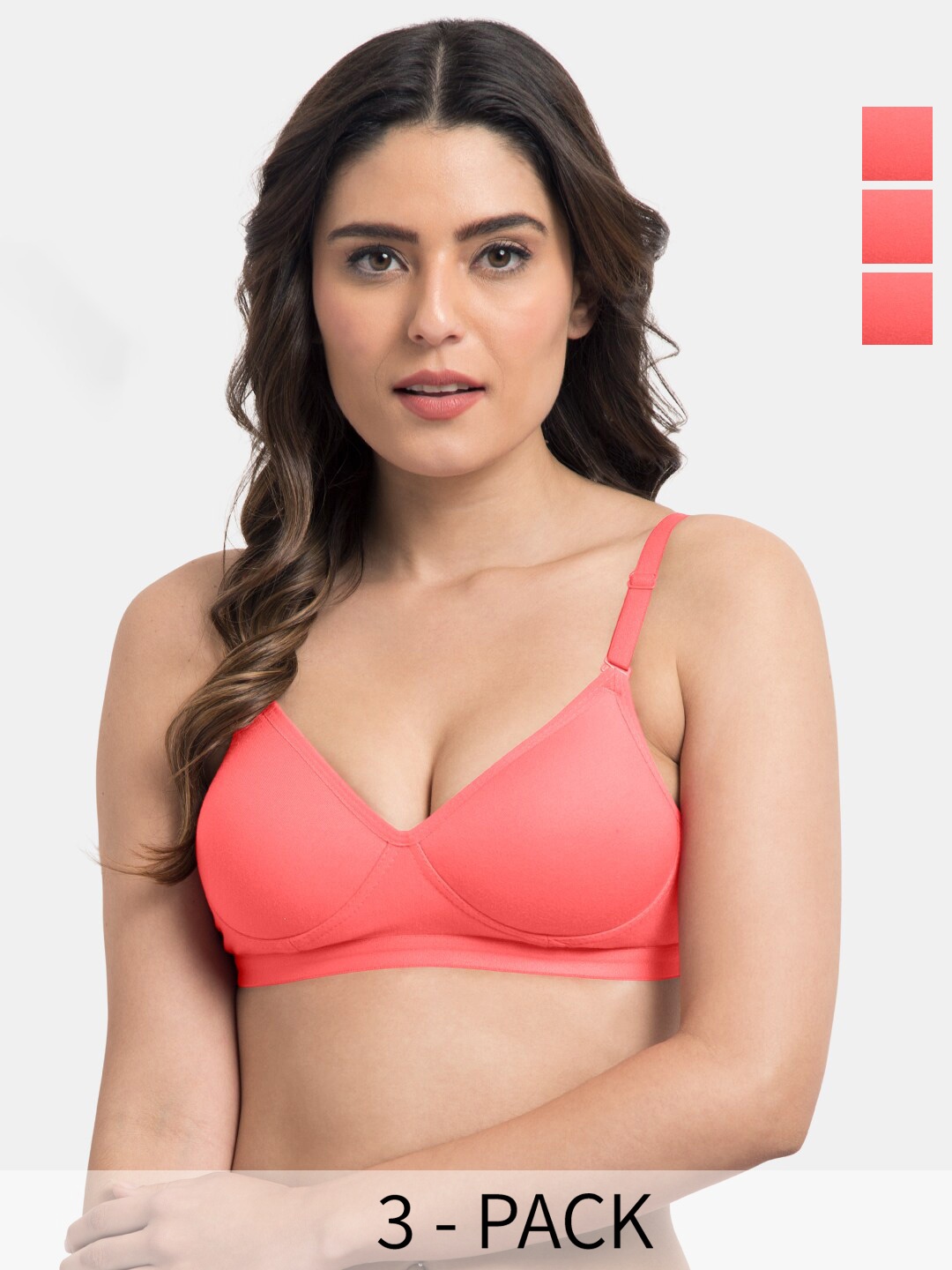 

Tweens Pack Of 3 Full Coverage Lightly Padded Cotton Bra All Day Comfort, Coral